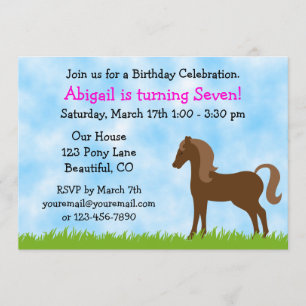 Niedlich Brown Horse Girls zum Geburtstag Einladun Einladung