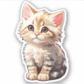 Niedlich Brown Kawaii Kitten Aufkleber (Vorderseite)