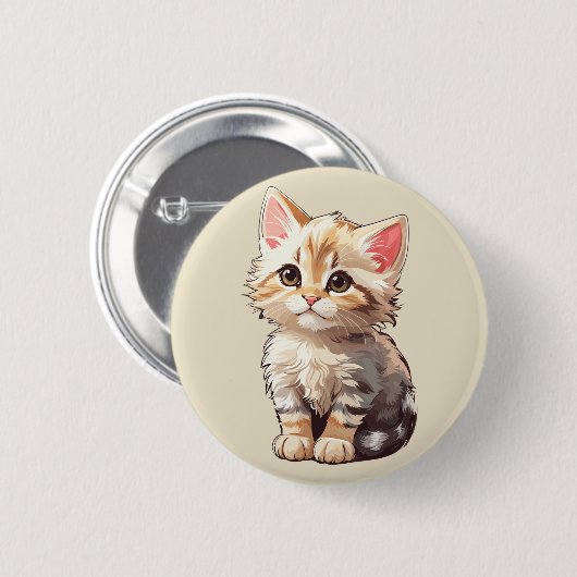 Niedlich Brown Kawaii Kitten Button (Vorne & Hinten)