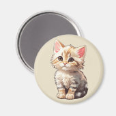 Niedlich Brown Kawaii Kitten Magnet (Vorderseite/Rückseite)