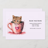 Niedlich Brown Kitten in einem Teacup Save The Date (Vorne/Hinten)