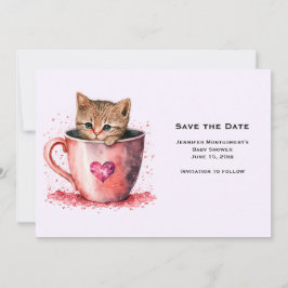 Niedlich Brown Kitten in einem Teacup Save The Date