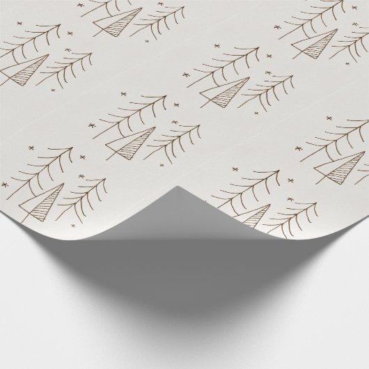 Niedlich Brown Line Tree Stars Illustration Weihna Geschenkpapier (Ecke)