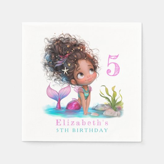 Niedlich Brown Little Mermaid Geburtstag Serviette (Vorderseite)