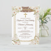 Niedlich Brown Mexican Baptisse & First Birthday Einladung (Stehend Vorderseite)