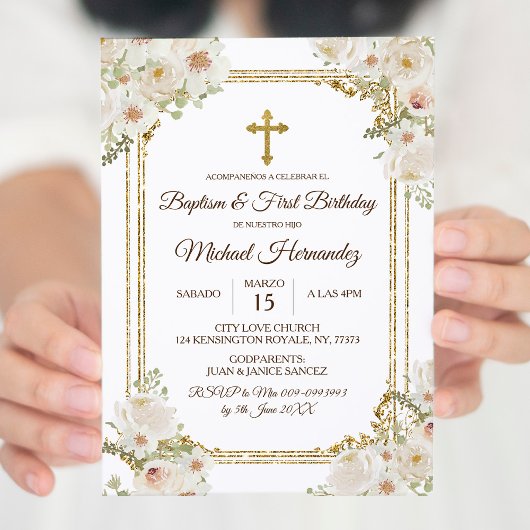 Niedlich Brown Mexican Baptisse & First Birthday Einladung