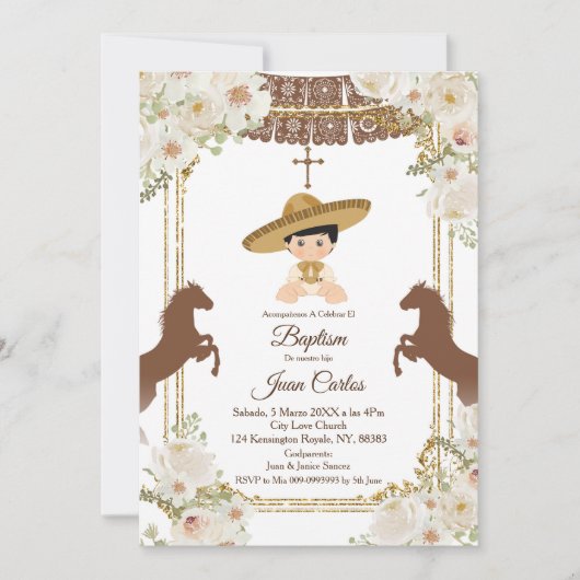 Niedlich Brown Mexican Boy Horse Baptisse Einladung (Vorderseite)