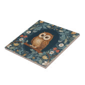 Niedlich Brown Owl Dark Blauer Blumenstrauß Blume Fliese (Seite)