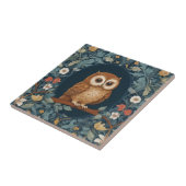 Niedlich Brown Owl Dark Blue Spring Summer Blume Fliese (Seite)