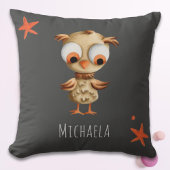 Niedlich Brown Owl Personalisiert Grau Kinderzimme Kissen