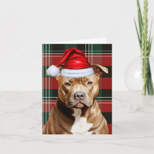 Niedlich Brown Pitbull Santa Dog Red Green Kariert Feiertagskarte