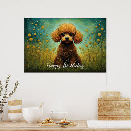 Niedlich Brown Poodle Blume Meadow Poster