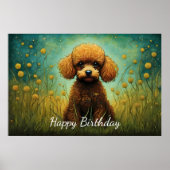 Niedlich Brown Poodle Blume Meadow Poster (Vorne)