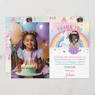 Niedlich Brown Princess Rainbow Unicorn Birthday F Dankeskarte