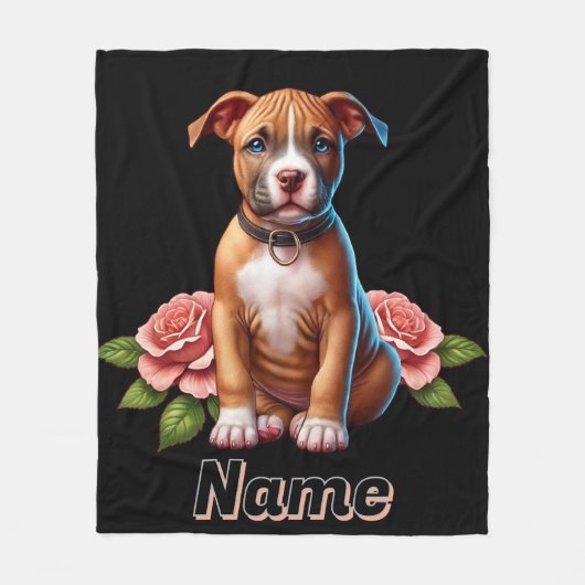 Niedlich Brown Puppy mit Rose Fleecedecke (Vorderseite)