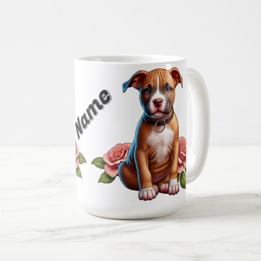 Niedlich Brown Puppy mit Rose Kaffeetasse (VorderseiteRechts)