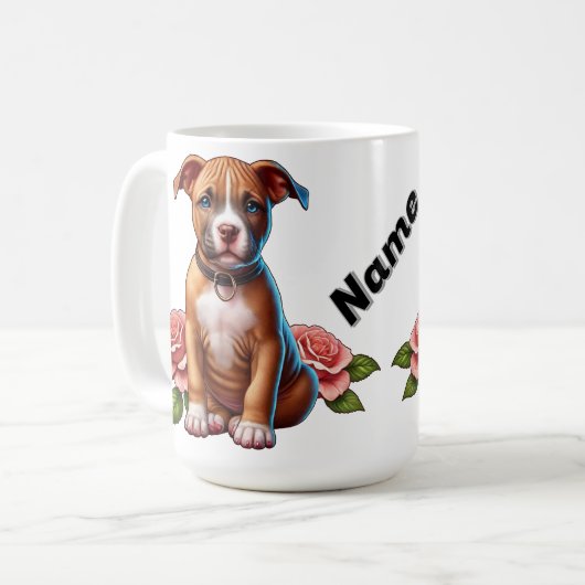 Niedlich Brown Puppy mit Rose Kaffeetasse (Vorderseite Links)