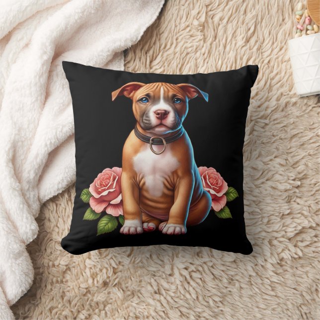 Niedlich Brown Puppy mit Rose Kissen (Decke)