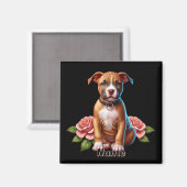 Niedlich Brown Puppy mit Rose Magnet (Vorderseite/Rückseite)