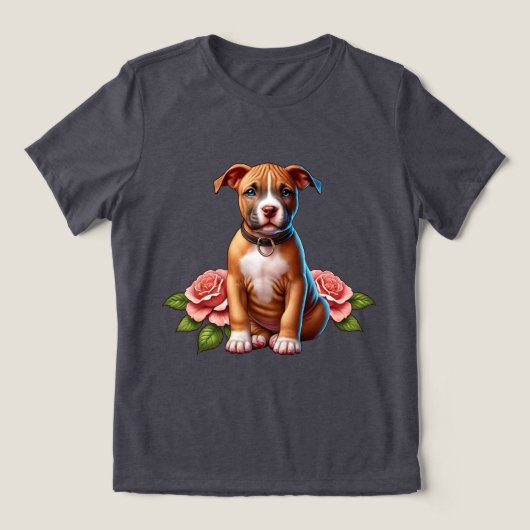 Niedlich Brown Puppy mit Rose Tri-Blend Shirt (Design Vorderseite)