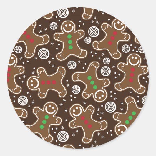 Niedlich Brown Red Green Christmas Lebkuchen Runder Aufkleber (Vorderseite)