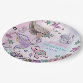 Niedlich Brown Skin Mermaid Sea Turtle Narwhal Par Pappteller (Schrägansicht)