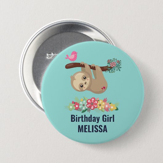 Niedlich Brown Sloth Hanging Auf dem Kopf Geburtst Button (Vorne & Hinten)