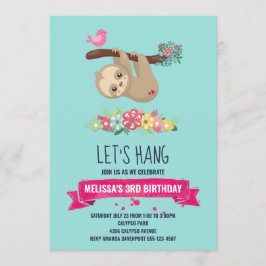 Niedlich Brown Sloth Hanging Auf dem Kopf Geburtst Einladung