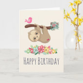 Niedlich Brown Sloth Hanging Auf dem Kopf Geburtst Karte (Gelbe Blume)