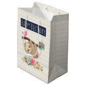 Niedlich Brown Sloth Hanging Auf dem Kopf Geburtst Mittlere Geschenktüte (Rückseite Schrägansicht)