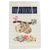 Niedlich Brown Sloth Hanging Auf dem Kopf Geburtst Mittlere Geschenktüte (Vorderseite)