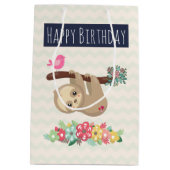 Niedlich Brown Sloth Hanging Auf dem Kopf Geburtst Mittlere Geschenktüte (Rückseite)