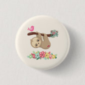 Niedlich Brown Sloth Hanging Button (Vorderseite)