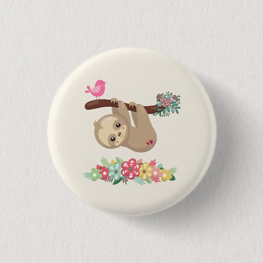 Niedlich Brown Sloth Hanging Button (Vorderseite)