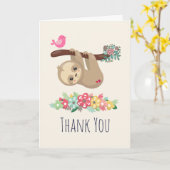 Niedlich Brown Sloth Hanging Upside Down Danke Karte (Gelbe Blume)