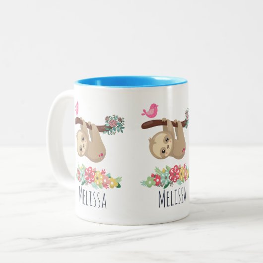 Niedlich Brown Sloth Hanging Zweifarbige Tasse (Vorderseite Links)