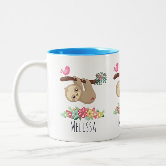 Niedlich Brown Sloth Hanging Zweifarbige Tasse (Links)