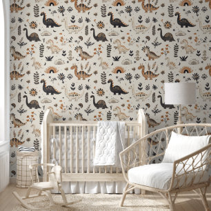 Niedlich Brown Tan Dinosaur Pattern Baby Kinderzim Tapete