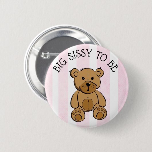 Niedlich Brown Teddy Bär Big Sister zu sein Button (Vorne & Hinten)