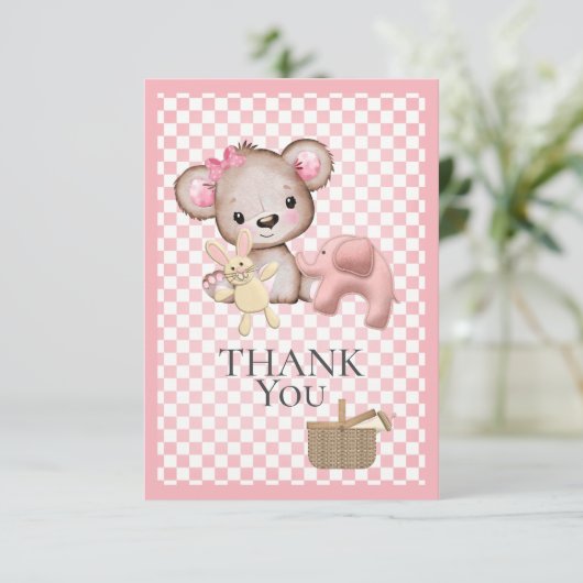 Niedlich Brown Teddy Bear Picnic Baby Dusche Viele Dankeskarte (Stehend Vorderseite)