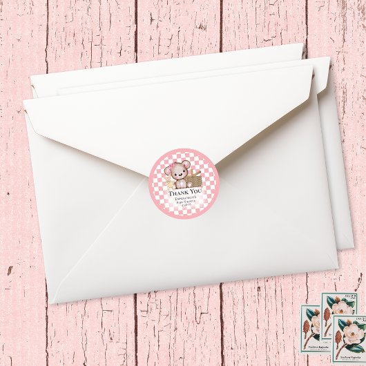 Niedlich Brown Teddy Bear Picnic Baby Shower Favor Runder Aufkleber