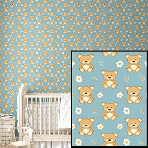 Niedlich Brown Teddy Bears Weißer Stern auf Aqua B Tapete