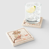 Niedlich-Brown- und Beige-Owl-Illustration Steinuntersetzer (Seitenansicht)