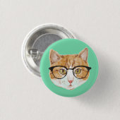 Niedlich Brown & White Cat Tragebrille Button (Vorne & Hinten)