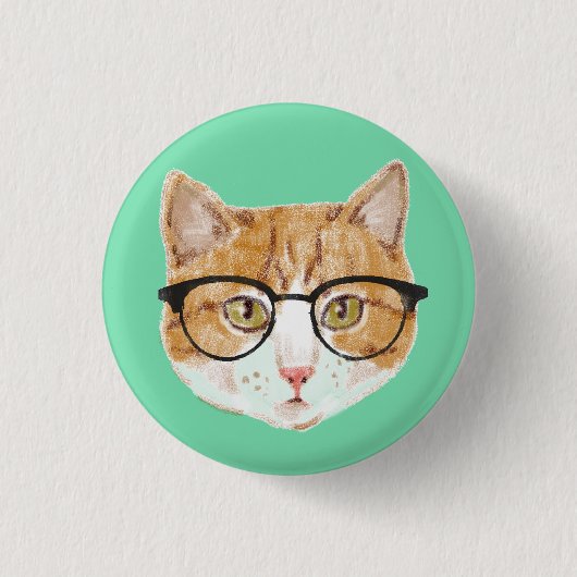 Niedlich Brown & White Cat Tragebrille Button (Vorderseite)