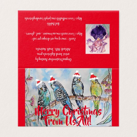 Niedlich Budgie frohe Weihnachten von uns Alle Car (Außenseite Aufgefaltet)