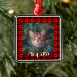 Niedlich Buffalo Kariert Hearts Custom Cat Weihnac Ornament Aus Metall