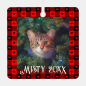 Niedlich Buffalo Kariert Hearts Custom Cat Weihnac Ornament Aus Metall (Vorderseite)