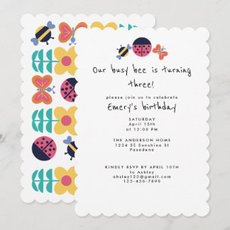 Niedlich Bug Garden Busy Bee Dritte Geburtstagspar Einladung