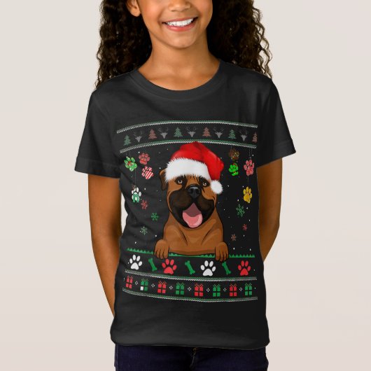 Niedlich Bull Mastiff Dog Xmas Santa Funny Ugly Ch T-Shirt (Vorderseite)